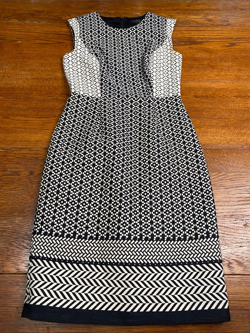 J. Crew Black and White Geometric Midi A Line Dress
